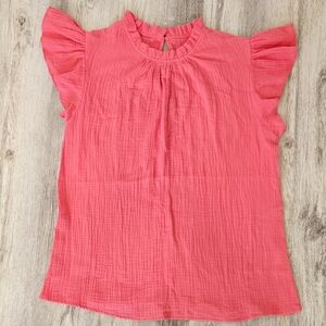 Women's Coral Ruffle Sleeve Shirt Medium